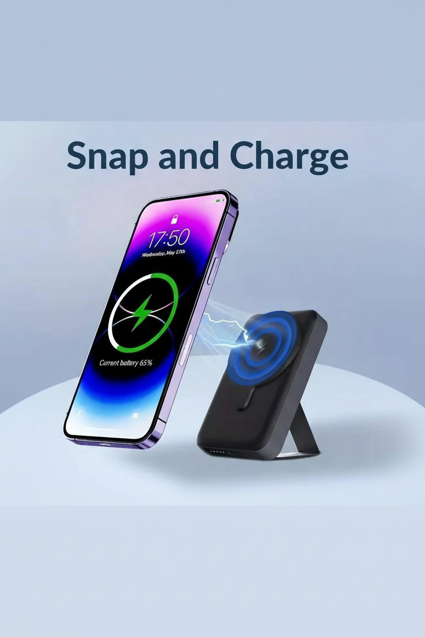 Charge Anywhere: Magnetic Wireless Power, 5000mAh Slim & Foldable Design